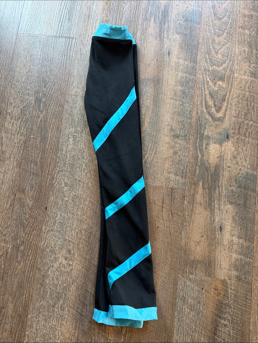 Figure skating pants for girl. Black Leggings with Teal Stripe Detail